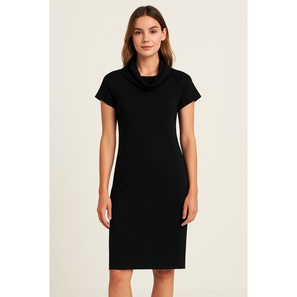 DVF Diane Von Furstenberg Nola Wool Cap Sleeve Cowl Neck Black Sheath Dress 10